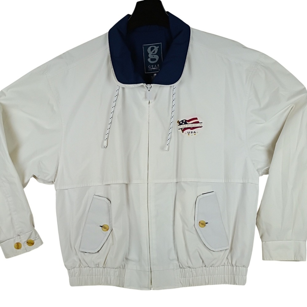 Vintage Gear For Sports Mariner USA Jacket Mens Large White Windbreaker Beach
